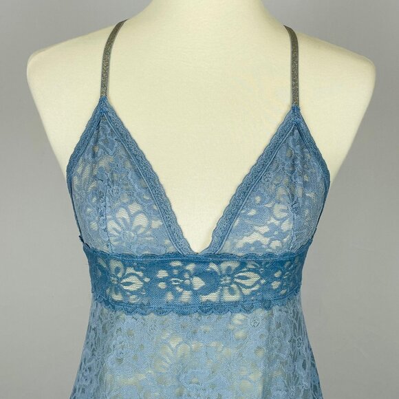 Vtg Y2K Victorias Secret Lace Babydoll Mini Slip Dress XS Blue Fairy Coquette - Picture 2 of 7